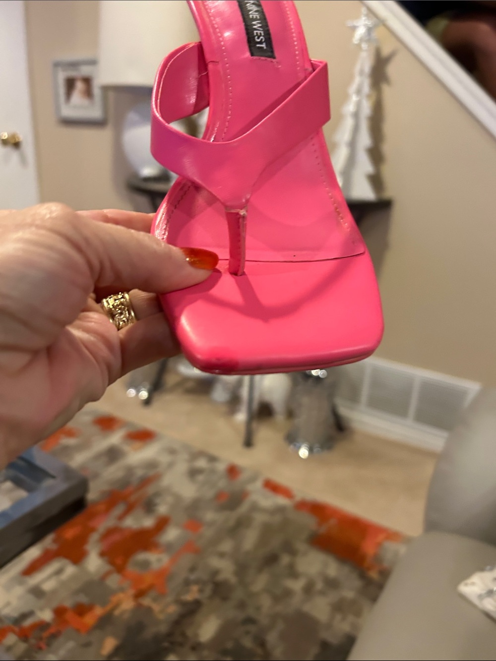 Nine West Women's Hot Pink Square-Toe Thong Heels - Picture 7 of 7